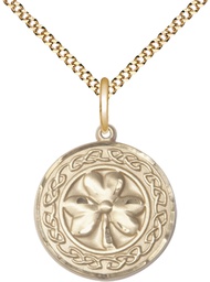 [5106GF/18G] 14kt Gold Filled Shamrock w/Celtic Border Pendant on a 18 inch Gold Plate Light Curb chain