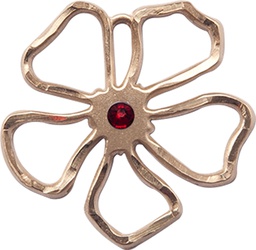 [5109GF-STN1] 14kt Gold Filled Five Petal Flower Medal with a 3mm Garnet Swarovski stone