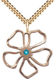 [5109GF-STN12/24G] 14kt Gold Filled Five Petal Flower Pendant with a 3mm Zircon Swarovski stone on a 24 inch Gold Plate Heavy Curb chain