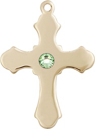 [6036KT1-STN8] 14kt Gold Cross Medal with a 3mm Peridot Swarovski stone