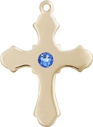 [6036KT1-STN9] 14kt Gold Cross Medal with a 3mm Sapphire Swarovski stone