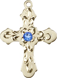[6036KT3-STN9] 14kt Gold Cross Medal with a 3mm Sapphire Swarovski stone