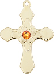 [6036KT4-STN11] 14kt Gold Cross Medal with a 3mm Topaz Swarovski stone