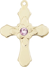 [6036KT4-STN6] 14kt Gold Cross Medal with a 3mm Light Amethyst Swarovski stone