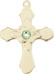 [6036KT4-STN8] 14kt Gold Cross Medal with a 3mm Peridot Swarovski stone