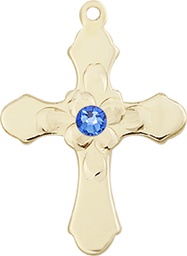 [6036KT4-STN9] 14kt Gold Cross Medal with a 3mm Sapphire Swarovski stone