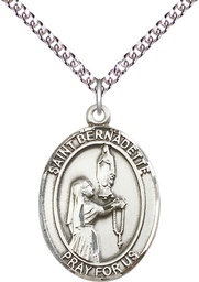 [7017SS/24SS] Sterling Silver Saint Bernadette Pendant on a 24 inch Sterling Silver Heavy Curb chain