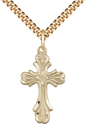 [5419GF/24G] 14kt Gold Filled Cross Pendant on a 24 inch Gold Plate Heavy Curb chain