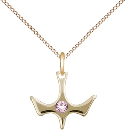 [5431GF-STN6/18GF] 14kt Gold Filled Holy Spirit Pendant with a 3mm Light Amethyst Swarovski stone on a 18 inch Gold Filled Light Curb chain