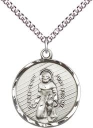 [5437SS/24SS] Sterling Silver Saint Perregrine Pendant on a 24 inch Sterling Silver Heavy Curb chain