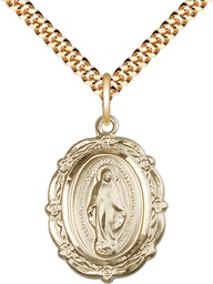 [4146MGF/24G] 14kt Gold Filled Miraculous Pendant on a 24 inch Gold Plate Heavy Curb chain