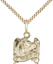 [4211GF/18G] 14kt Gold Filled Saint Mark the Evangelist Pendant on a 18 inch Gold Plate Light Curb chain