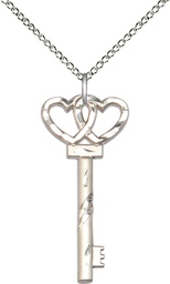 [6213SS/18SS] Sterling Silver Small Key w/Double Heart Pendant on a 18 inch Sterling Silver Light Curb chain