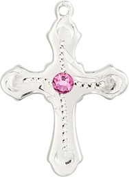 [6036SS6-STN10] Sterling Silver Cross Medal with a 3mm Rose Swarovski stone