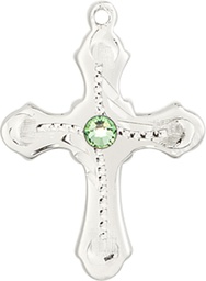 [6036SS6-STN8] Sterling Silver Cross Medal with a 3mm Peridot Swarovski stone