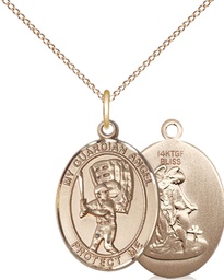 [8700GF/18GF] 14kt Gold Filled Guardian Angel Baseball Pendant on a 18 inch Gold Filled Light Curb chain