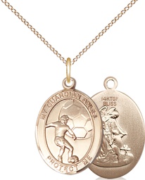 [8703GF/18GF] 14kt Gold Filled Guardian Angel Soccer Pendant on a 18 inch Gold Filled Light Curb chain