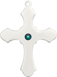[6037SS1-STN5] Sterling Silver Cross Medal with a 3mm Emerald Swarovski stone