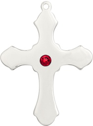 [6037SS1-STN7] Sterling Silver Cross Medal with a 3mm Ruby Swarovski stone