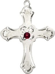 [6037SS2-STN1] Sterling Silver Cross Medal with a 3mm Garnet Swarovski stone