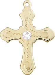 [6036KT6-STN4] 14kt Gold Cross Medal with a 3mm Crystal Swarovski stone