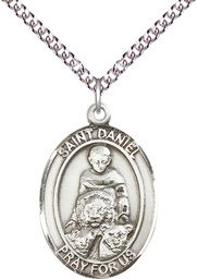 [7024SS/24SS] Sterling Silver Saint Daniel Pendant on a 24 inch Sterling Silver Heavy Curb chain