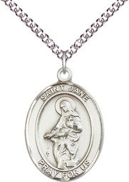 [7029SS/24SS] Sterling Silver Saint Jane of Valois Pendant on a 24 inch Sterling Silver Heavy Curb chain