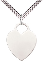 [3300SS/24S] Sterling Silver Heart Pendant on a 24 inch Light Rhodium Heavy Curb chain