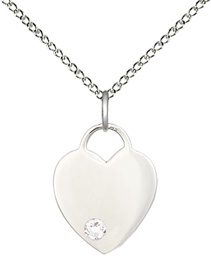 [3400SS-STN4/18SS] Sterling Silver Heart Pendant with a 3mm Crystal Swarovski stone on a 18 inch Sterling Silver Light Curb chain