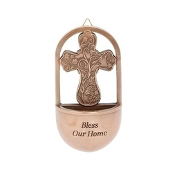 [RO-20293] 6"H Cross Holy Water Font - Bless Our Home Bronze