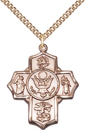 [5790GF2/24GF] 14kt Gold Filled 5-Way Army Pendant on a 24 inch Gold Filled Heavy Curb chain