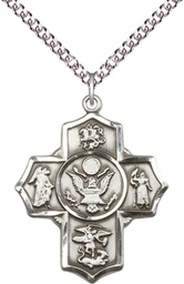 [5790SS2/24SS] Sterling Silver 5-Way Army Pendant on a 24 inch Sterling Silver Heavy Curb chain