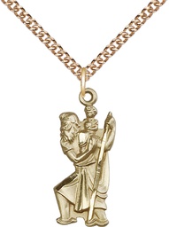 [5903GF/24GF] 14kt Gold Filled Saint Christopher Pendant on a 24 inch Gold Filled Heavy Curb chain