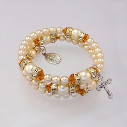 [14298/TZ] Spiral Rondelle Rosary Bracelet - Topaz/Pearl