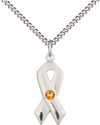 [5150SS-STN11/18S] Sterling Silver Cancer Awareness Pendant with a 3mm Topaz Swarovski stone on a 18 inch Light Rhodium Light Curb chain