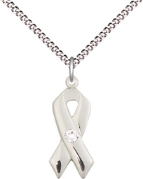 [5150SS-STN4/18S] Sterling Silver Cancer Awareness Pendant with a 3mm Crystal Swarovski stone on a 18 inch Light Rhodium Light Curb chain