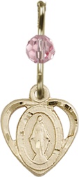 [5401LROKT] 14kt Gold Miraculous Medal with a Light Rose bead