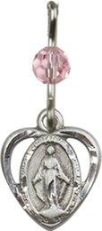 [5401LROSS] Sterling Silver Miraculous Medal with a Light Rose bead