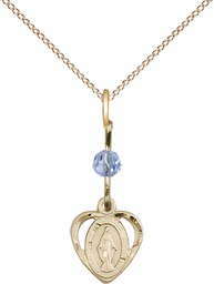 [5401LSAGF/18GF] 14kt Gold Filled Miraculous Pendant with a Light Sapphire bead on a 18 inch Gold Filled Light Curb chain
