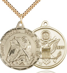 [0201GF2/24G] 14kt Gold Filled Saint Michael Army Pendant on a 24 inch Gold Plate Heavy Curb chain