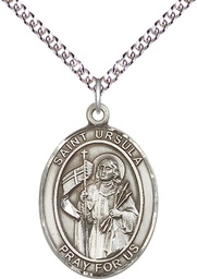 [7127SS/24SS] Sterling Silver Saint Ursula Pendant on a 24 inch Sterling Silver Heavy Curb chain