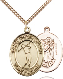 [7152GF/24GF] 14kt Gold Filled Saint Christopher Golf Pendant on a 24 inch Gold Filled Heavy Curb chain