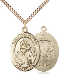 [7053GF5/24GF] 14kt Gold Filled Saint Joan of Arc National Guard Pendant on a 24 inch Gold Filled Heavy Curb chain