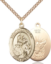 [7053GF6/24GF] 14kt Gold Filled Saint Joan of Arc Navy Pendant on a 24 inch Gold Filled Heavy Curb chain