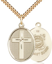 [0783GF3/24G] 14kt Gold Filled Cross Coast Guard Pendant on a 24 inch Gold Plate Heavy Curb chain