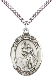 [7053SS/24SS] Sterling Silver Saint Joan of Arc Pendant on a 24 inch Sterling Silver Heavy Curb chain