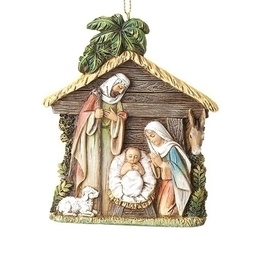 [RO-34363] 4&quot;H Holy Family Stable Orn - Christmas