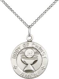 [2094SS/18SS] Sterling Silver Body of Christ Pendant on a 18 inch Sterling Silver Light Curb chain