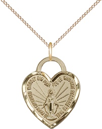 [3201GF/18GF] 14kt Gold Filled Miraculous Heart Pendant on a 18 inch Gold Filled Light Curb chain