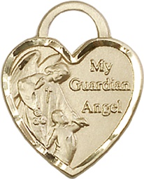 [3202KT] 14kt Gold Guardian Angel Heart Medal